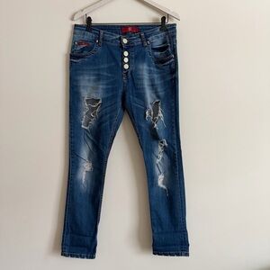 Philipp Plein Jeans Size 30 Button Fly Distressed Skull Accent